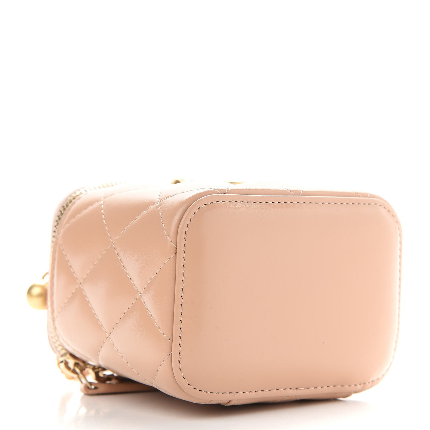 Calfskin Quilted Mini Perfect Fit Vanity Case With Chain Beige