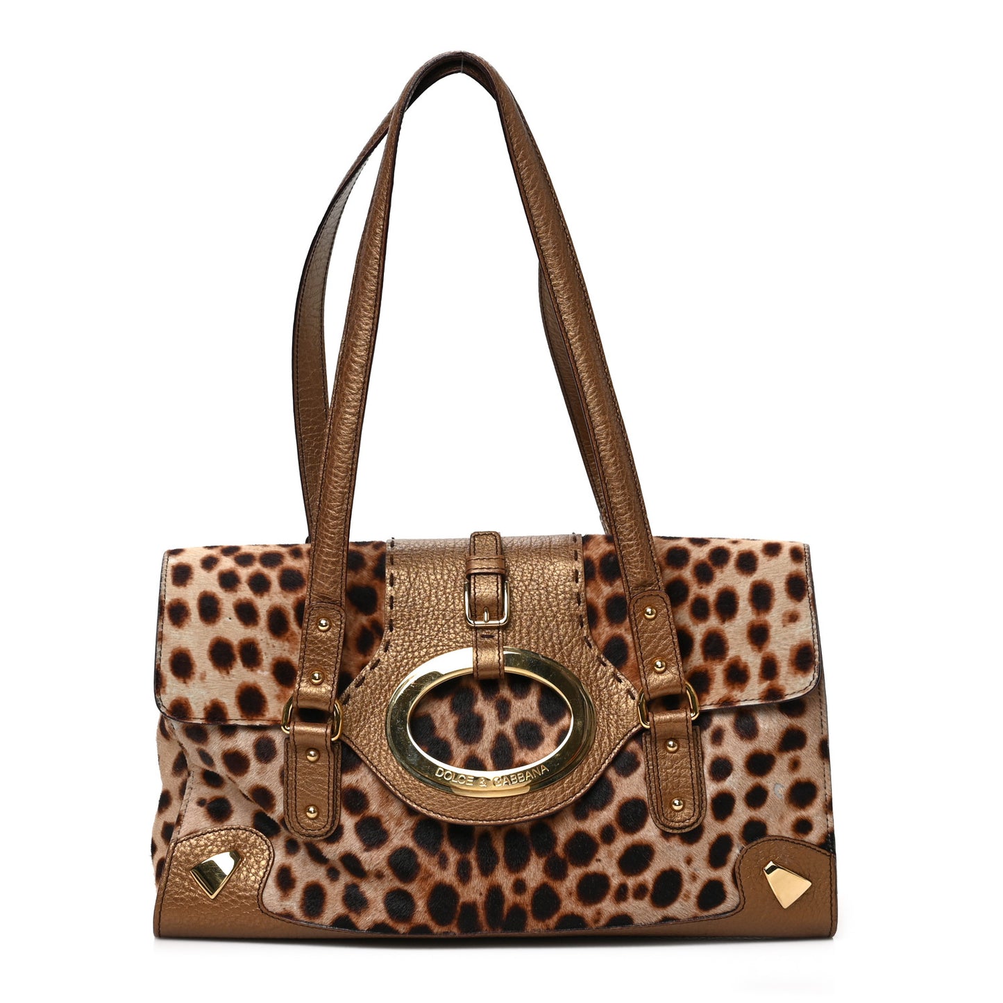 Calf Hair Leopard Shoulder Bag Brown