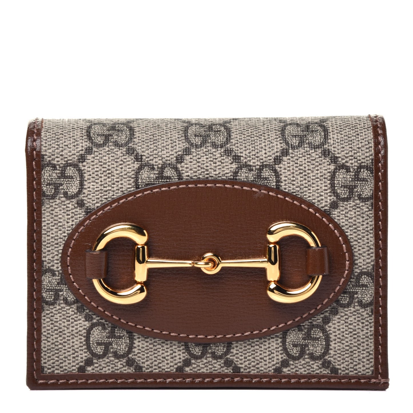 GG Supreme Monogram Horsebit 1955 Card Case Wallet Beige Ebony Brown Sugar