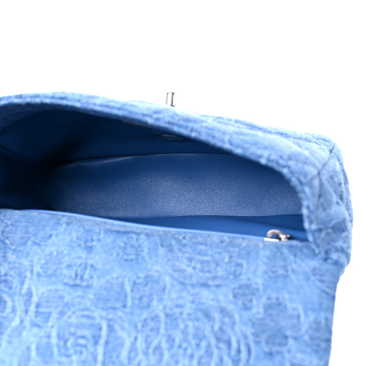 Denim Quilted Camellia Sweetheart Mini Flap Blue