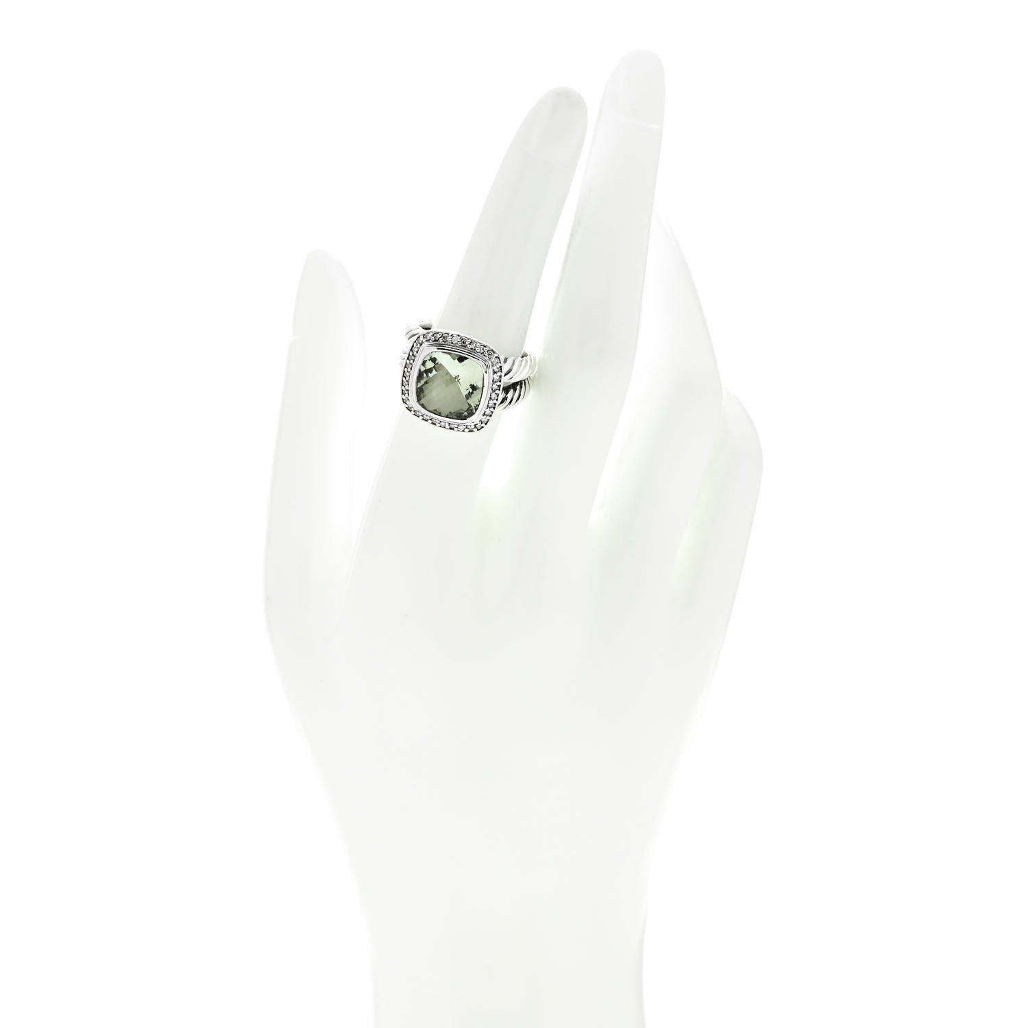 David Yurman Sterling Silver Diamond Prasiolite 11mm Albion Ring 54 6.75 2 of 6