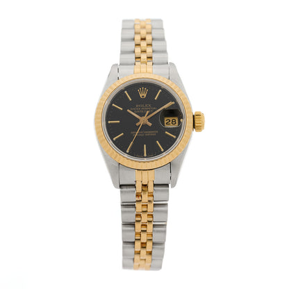 Rolex Stainless Steel 18K Yellow Gold 26mm Oyster Perpetual Datejust Watch Black 69173 1 of 4