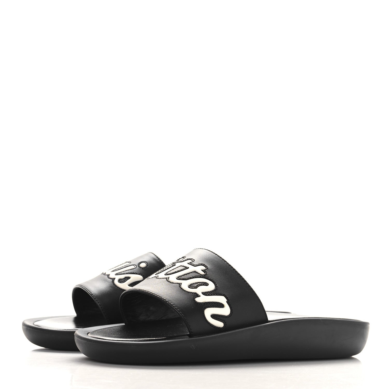 Louis Vuitton Calfskin Logo Sunbath Slide Sandals 38 Black 4 of 10