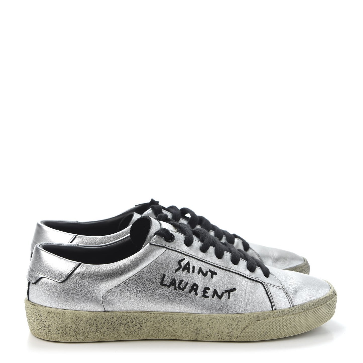Metallic Calfskin Womens Court Classic Sneakers 36 Silver