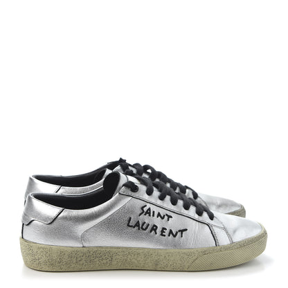 Saint Laurent Metallic Calfskin Womens Court Classic Sneakers 36 Silver 4 of 10