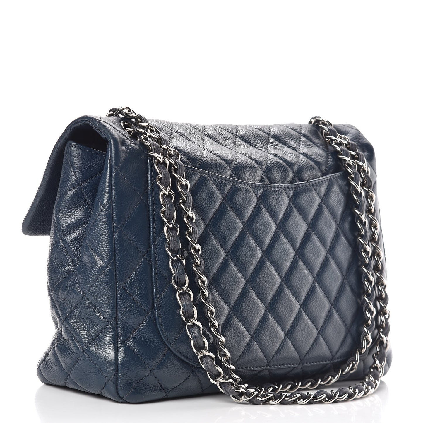 Washed Caviar Quilted Maxi Single Flap Blue