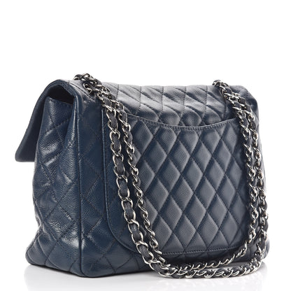 Chanel Washed Caviar Quilted Maxi Single Flap Blue 3 of 19