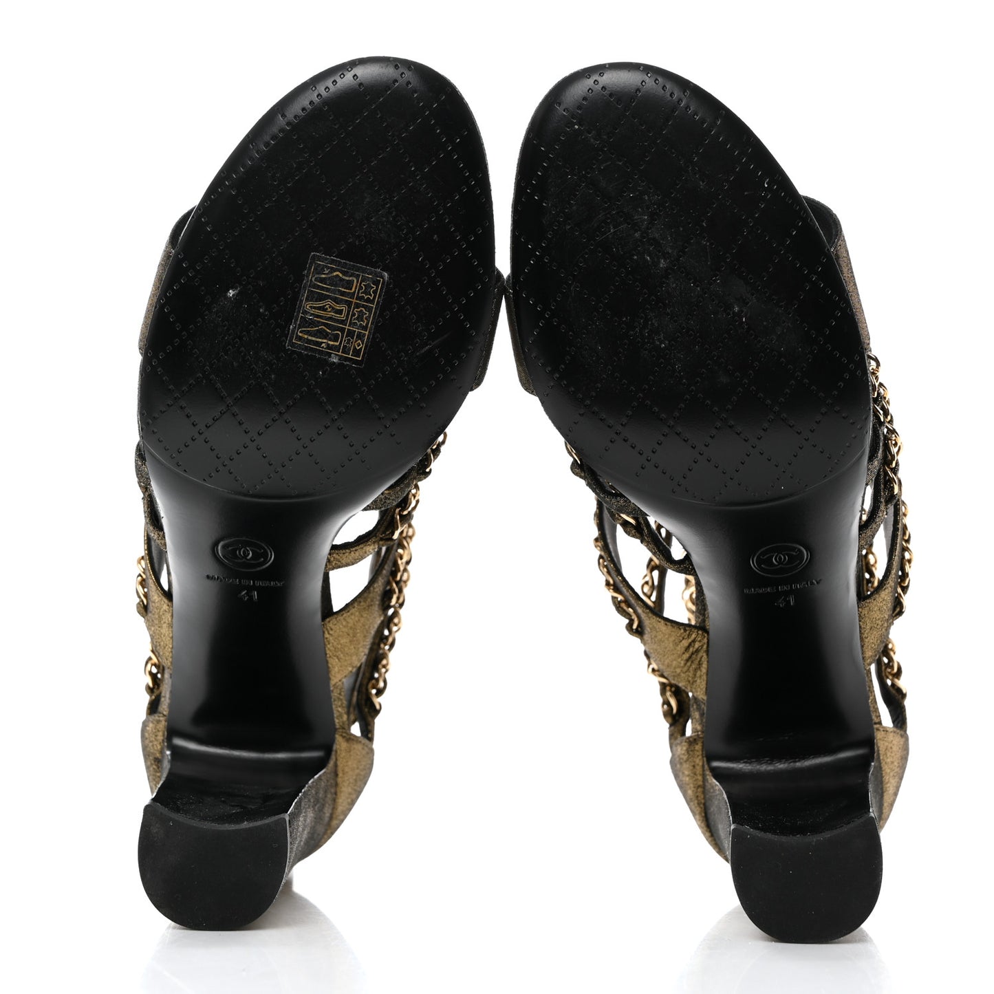 Suede Laminated Lambskin Gladiator Chain Sandals 41 Dark Gold