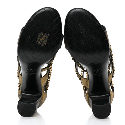 Chanel Suede Laminated Lambskin Gladiator Chain Sandals 41 Dark Gold 5 of 9