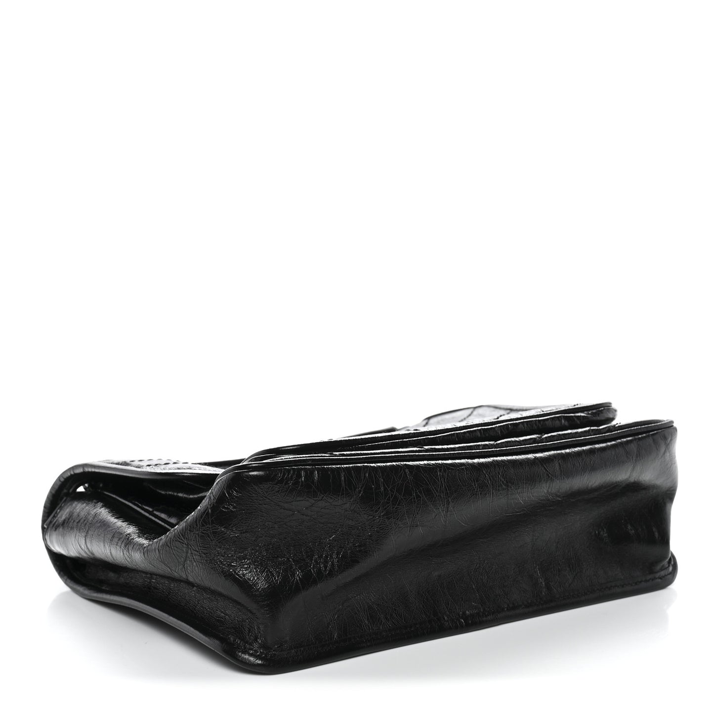 Crinkled Calfskin Matelasse Monogram Medium Niki Chain Satchel Black