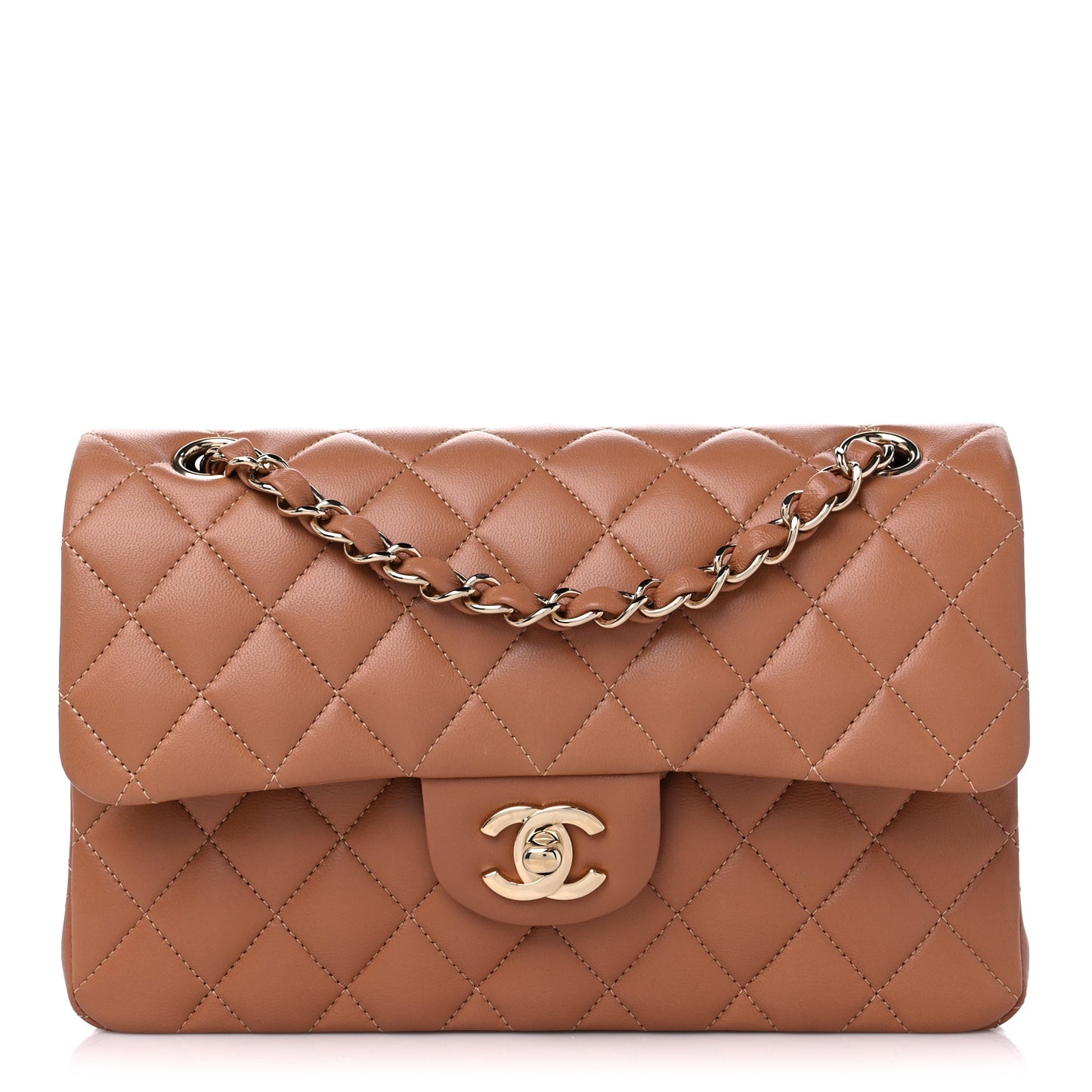 Lambskin Quilted Small Double Flap Brown