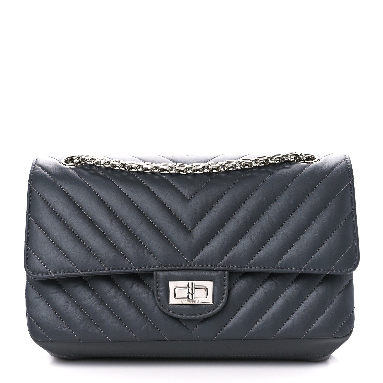 Chanel Aged Calfskin Chevron Quilted 2.55 Reissue 225 Flap Dark Grey 1 of 12