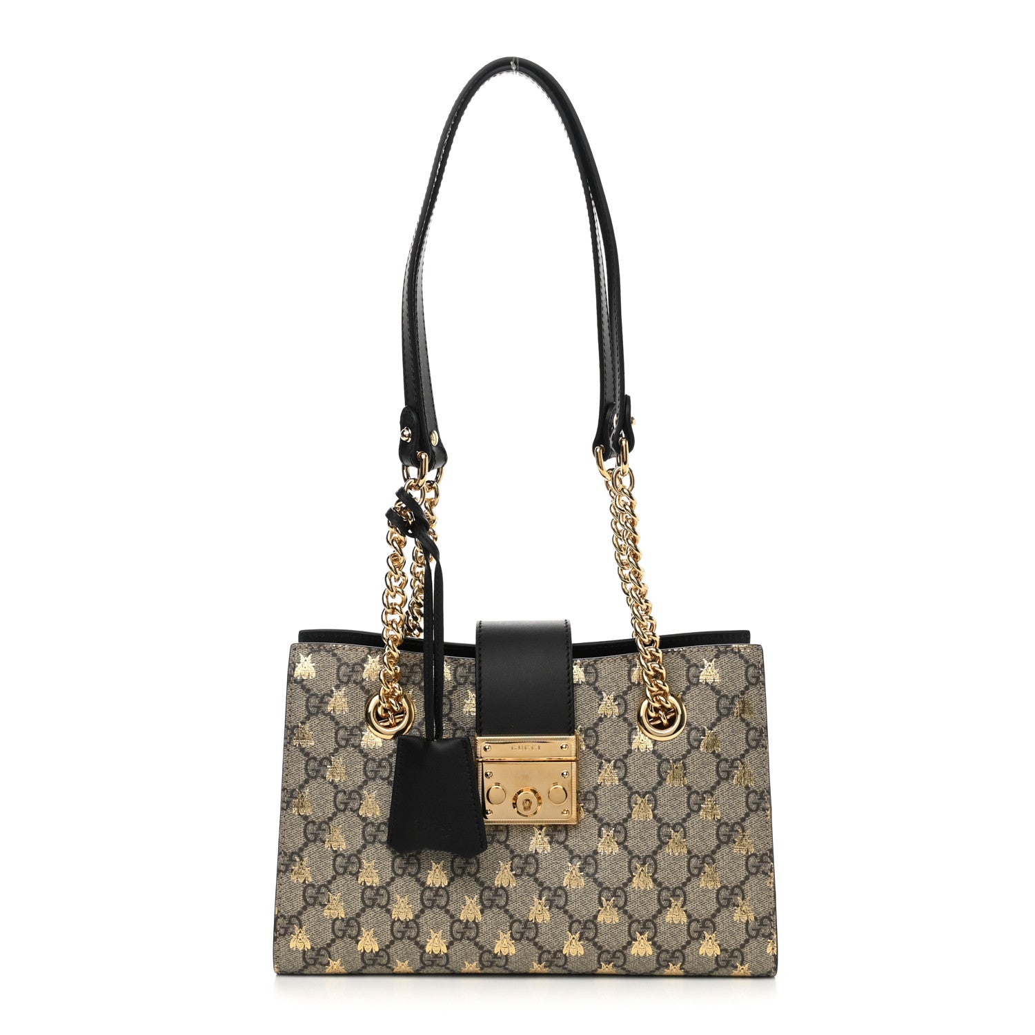 Gucci GG Supreme Monogram Bees Small Padlock Tote Beige Oro Black 1 of 12