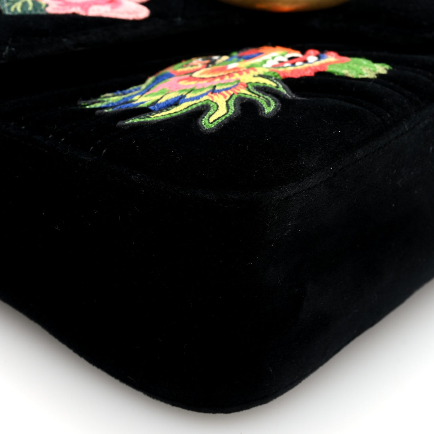 Velvet Matelasse Dragon Embroidered Medium GG Marmont Shoulder Bag Black