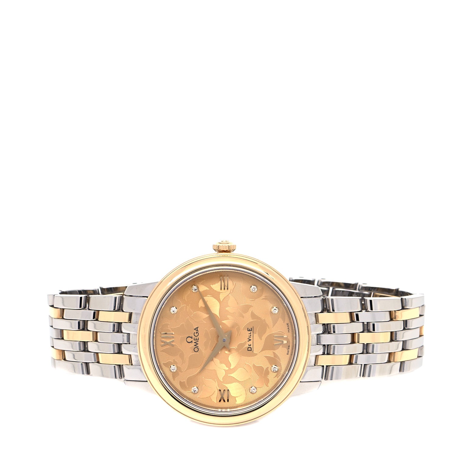 Omega 18K Yellow Gold Stainless Steel Diamond 32mm De Ville Prestige Butterfly Quartz Watch Champagne 424.20.33.60.58.001 2 of 5