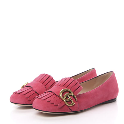 Gucci Kid Scamosciato GG Marmont Fringe Flats 35 Hot Pink 3 of 7