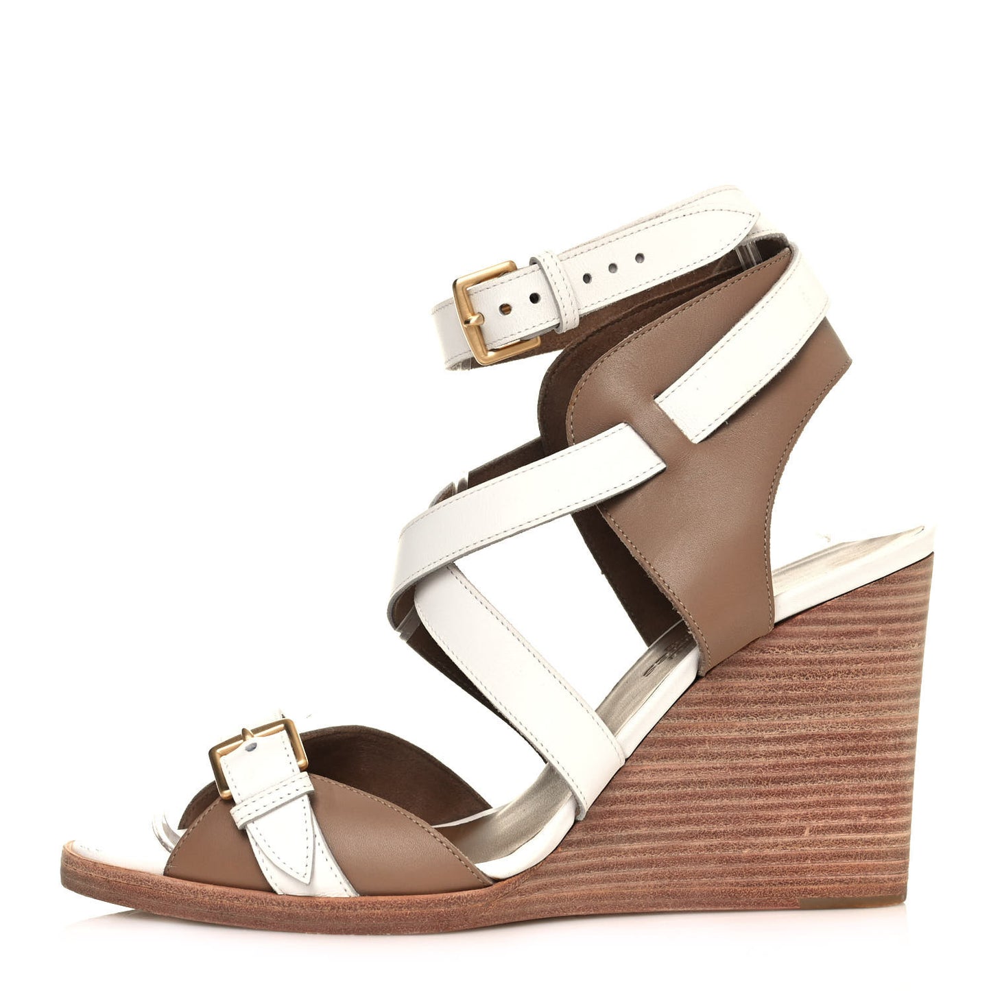 Calfskin Giorno Wedge Sandals 37.5 Beige White