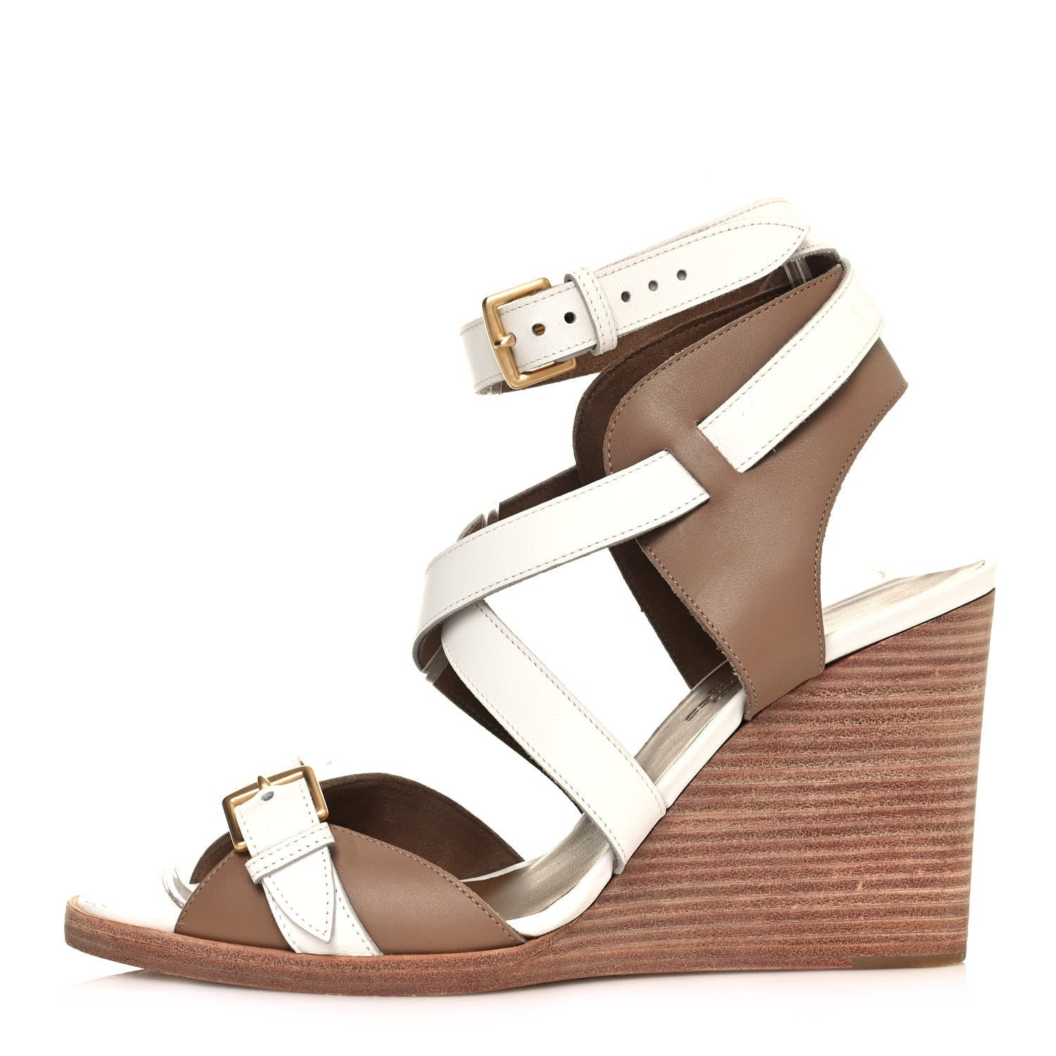Hermes Calfskin Giorno Wedge Sandals 37.5 Beige White 1 of 9