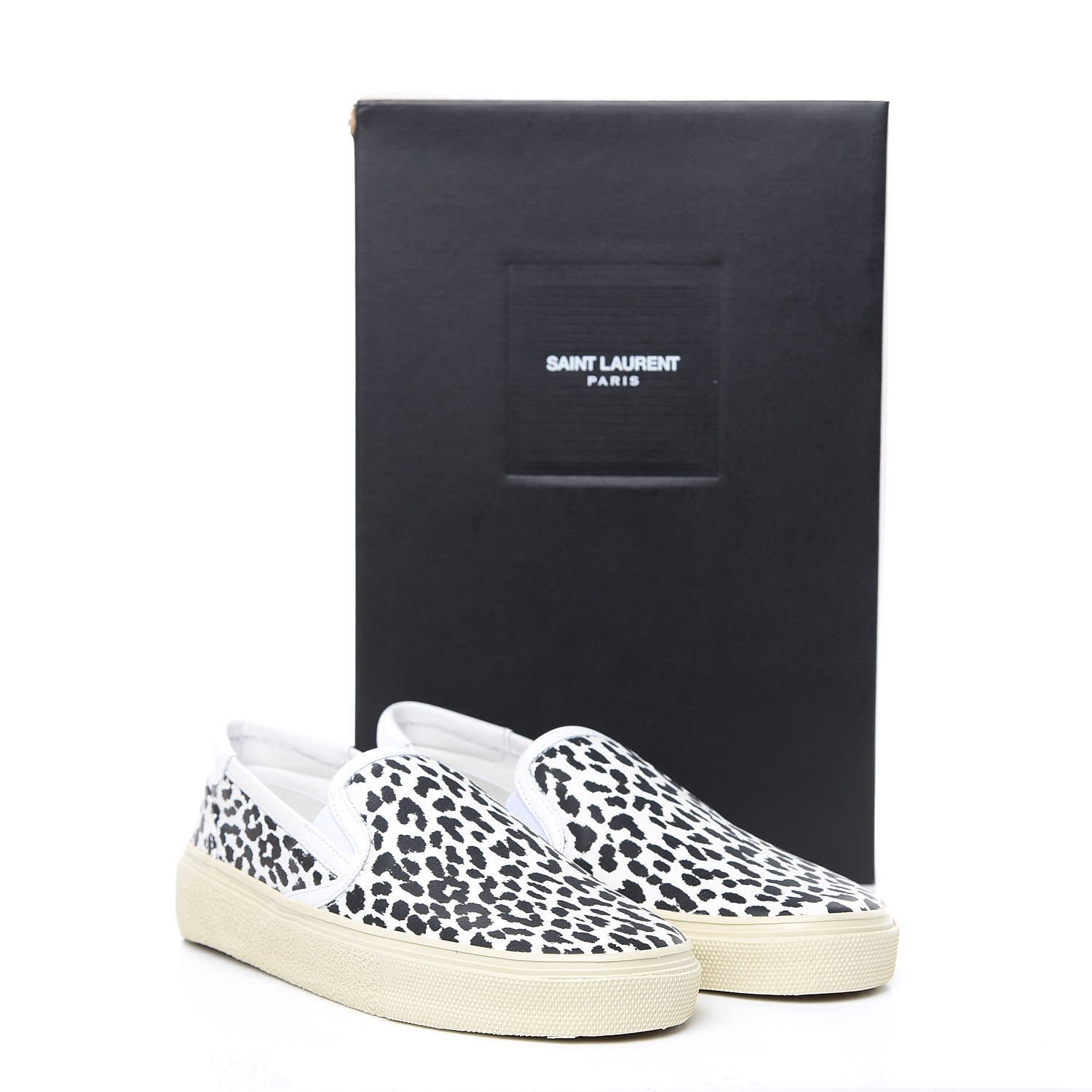 Saint Laurent Soft Calfskin Babycat Leopard Womens Skate Slip On Sneakers 38.5 Black White 9 of 9