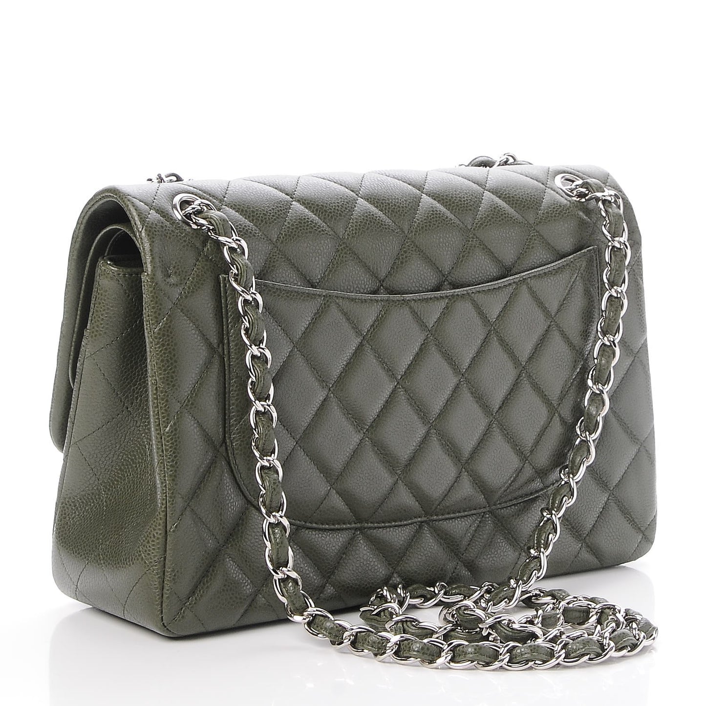 Caviar Quilted Jumbo Double Flap Dark Green
