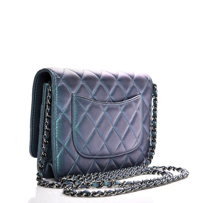 Chanel Metallic Lambskin Wallet On Chain WOC Turquoise 3 of 9