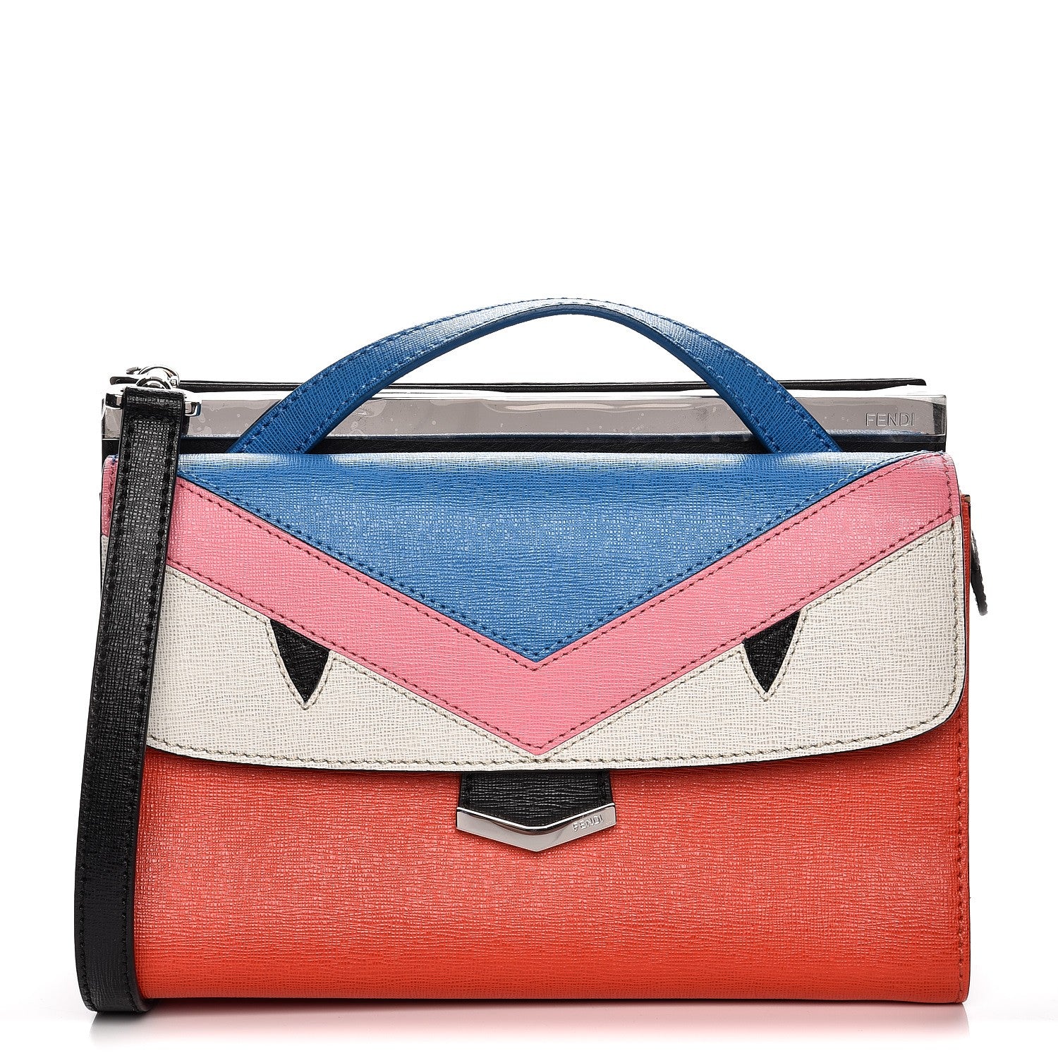 Fendi Vitello Elite Monster Mini Demi Jour Shoulder Bag Papavero Royal Blue Multicolor 2 of 7
