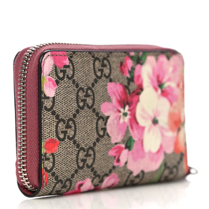 Gucci GG Supreme Monogram Blooms Zip Around Card Case Wallet Beige Multicolor Dry Rose 3 of 10