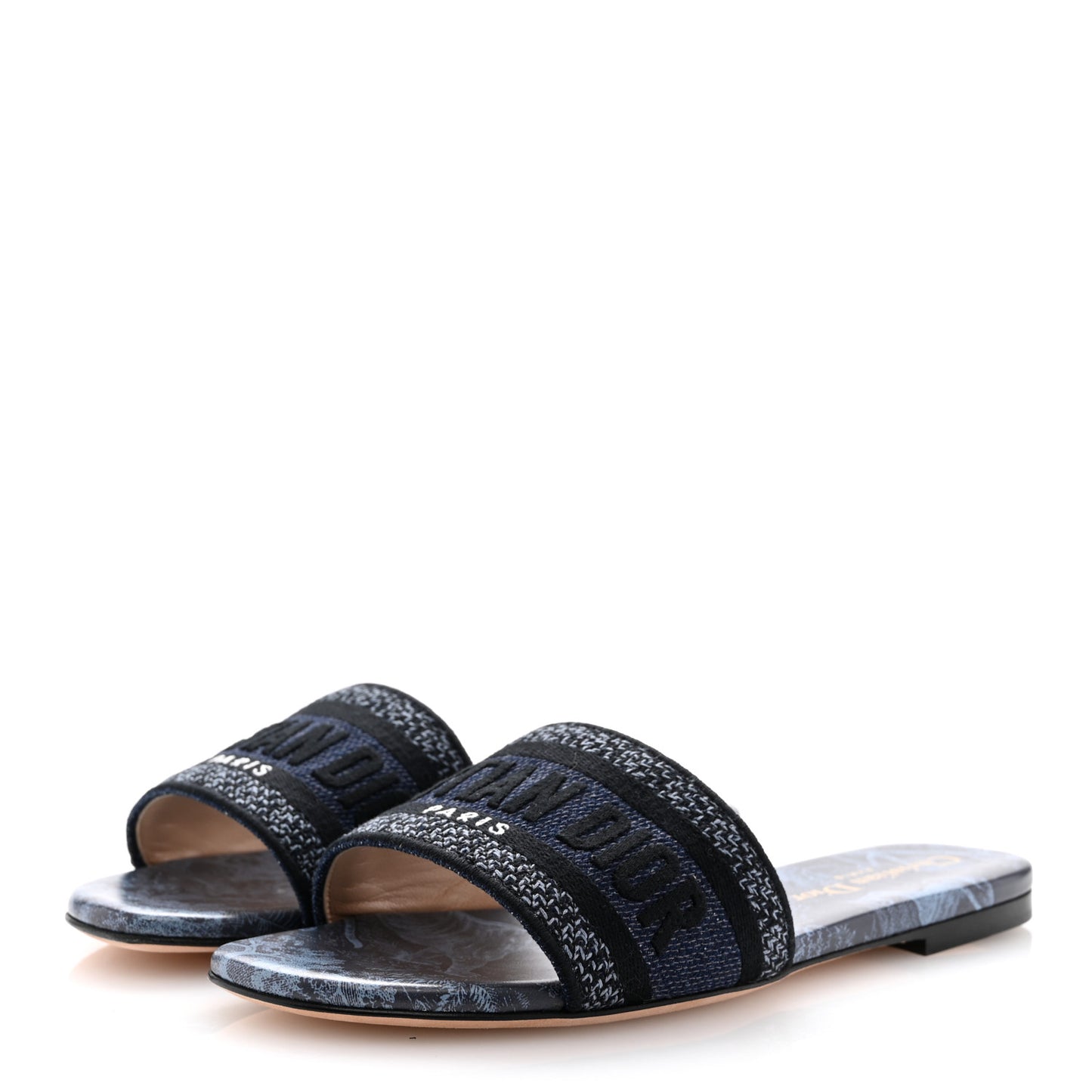 Canvas Dior Embroidered Dway Flat Slide Sandals 36 Navy Blue