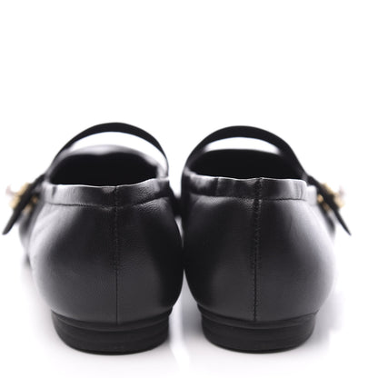 Chanel Lambskin Grosgrain Pearl Cap Toe Ballerina Flats 35 Black 7 of 11