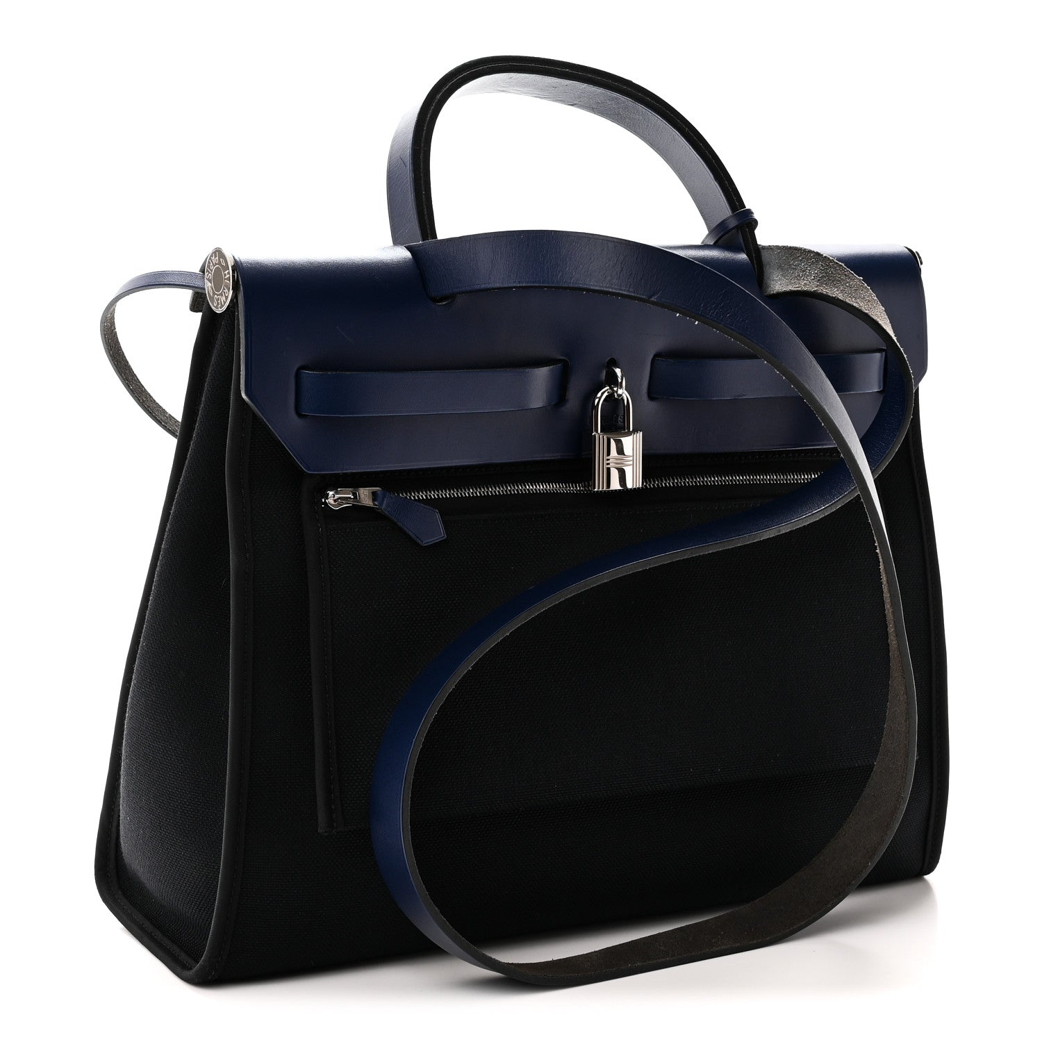 Hermes Military Toile Vache Hunter Herbag Zip 31 PM Black Bleu Saphir 4 of 12