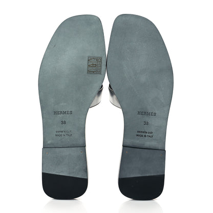 Hermes Metallic Nappa Oran Sandals 38 Gris Argente 5 of 9