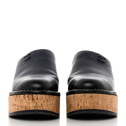 Chanel Calfskin Cork Cap Toe Platform Mules 37.5 Navy Black 2 of 10