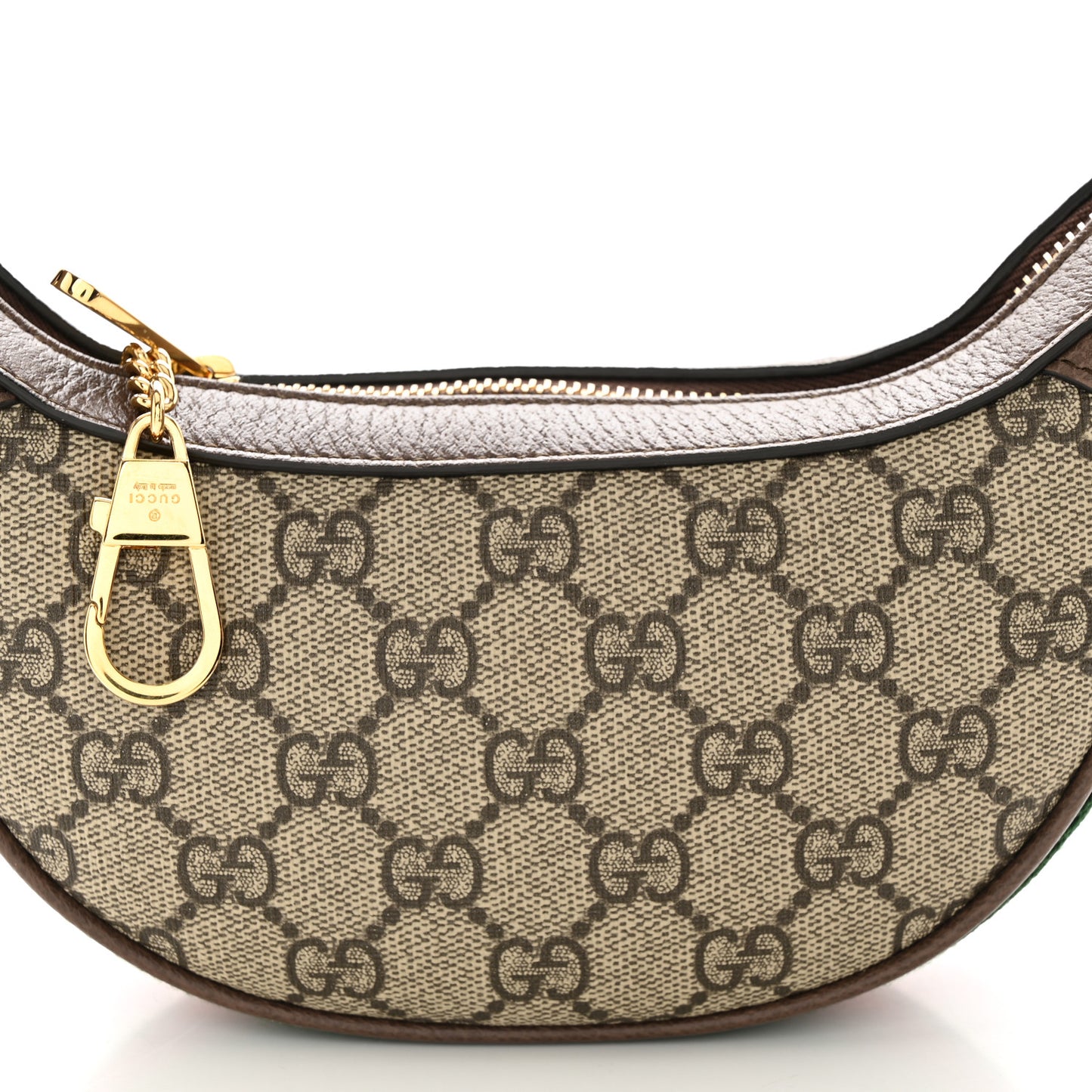 GG Supreme Monogram Textured Calfskin Web Mini Ophidia Half Moon Hobo Beige Ebony New Acero