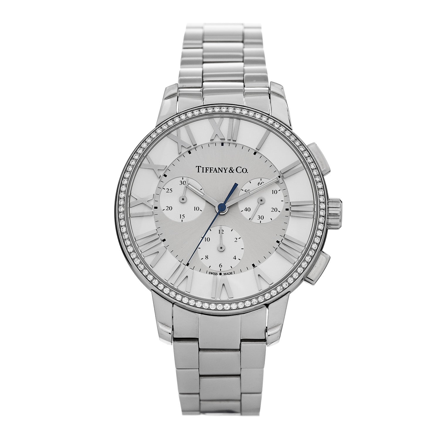 Tiffany Stainless Steel Diamond Bezel 36mm Atlas Dome Chronograph Quartz Watch 1 of 5