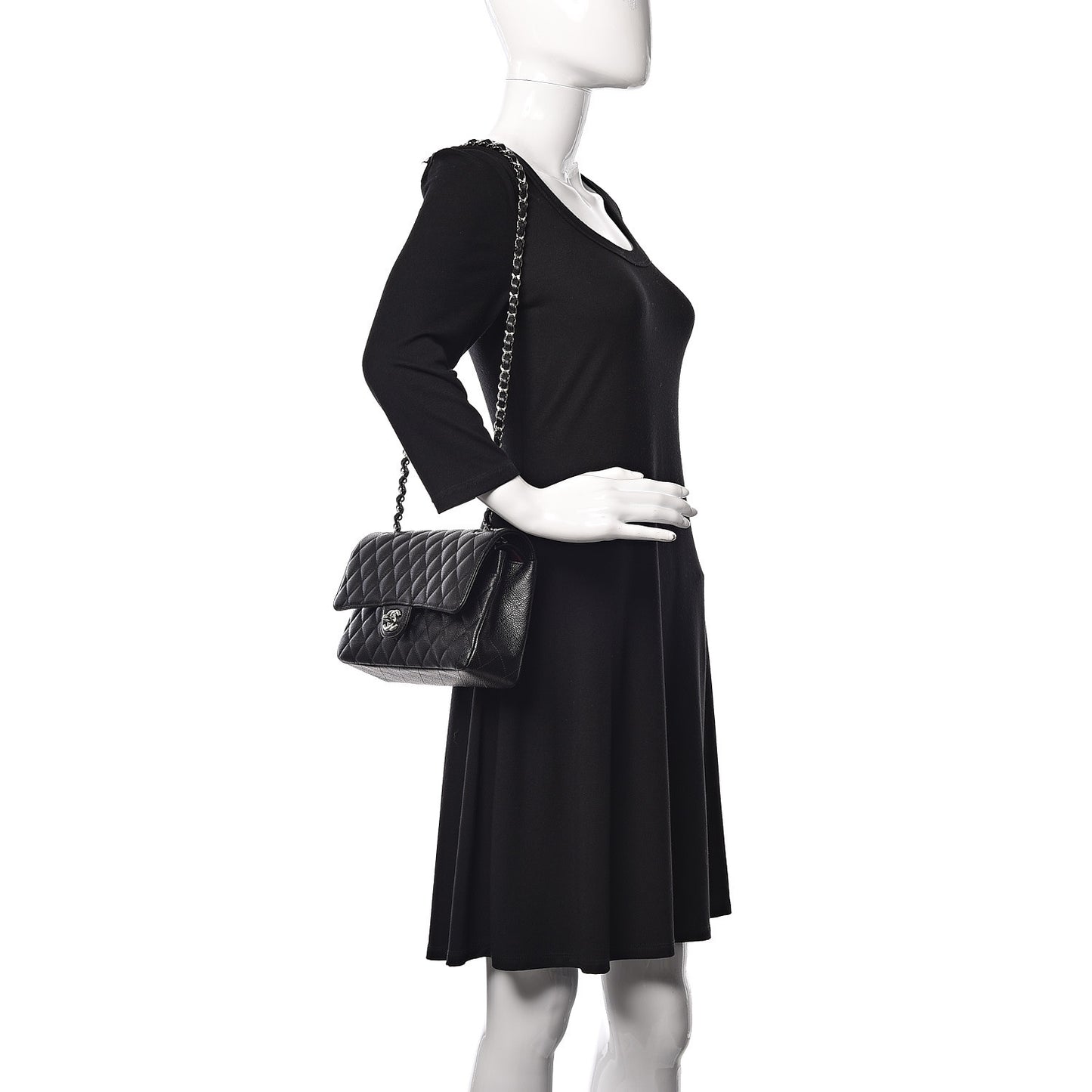Caviar Quilted Medium Double Flap Black