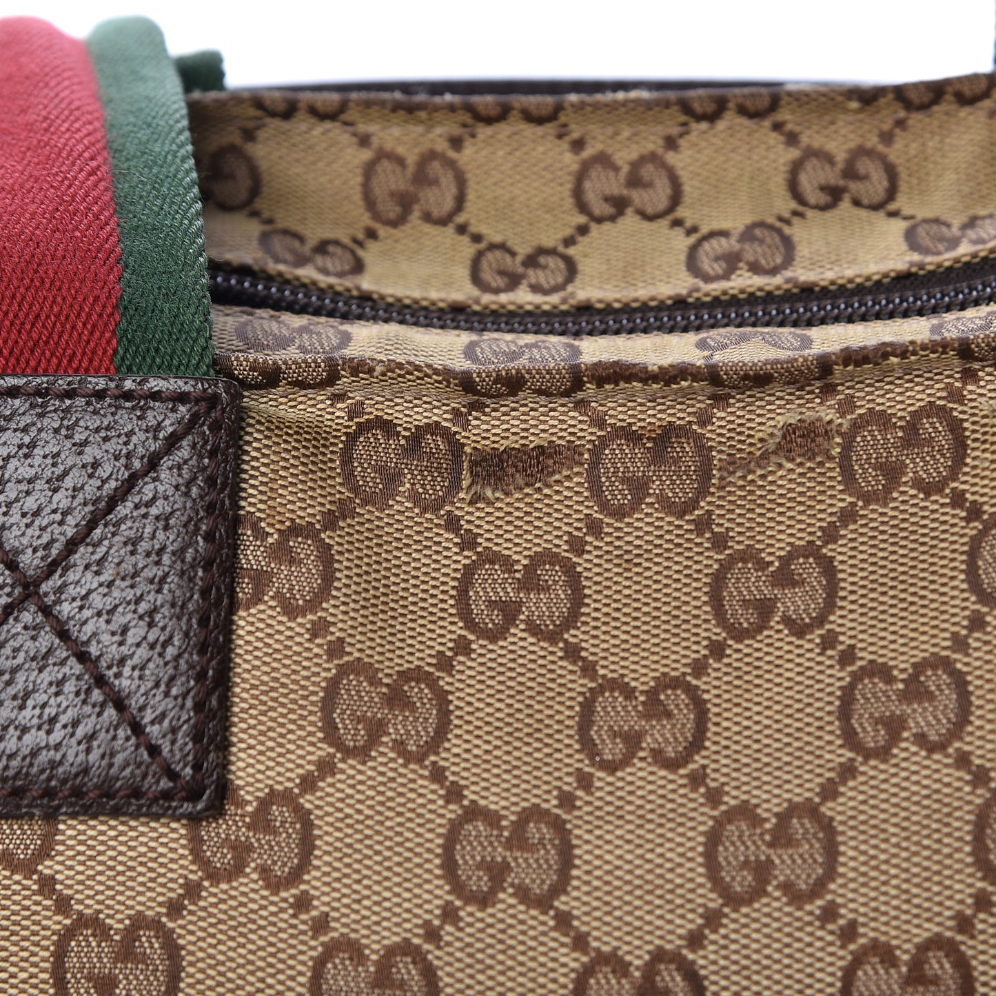 GG Monogram Medium Web Handle Bucket Tote Dark Brown