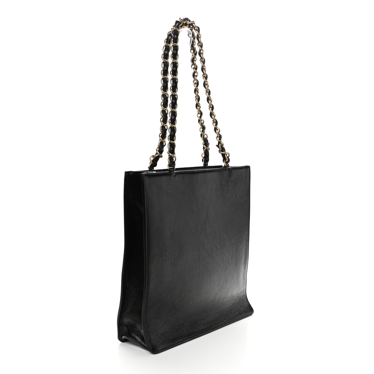 Shiny Aged Calfskin North South Shopping Bag Black
