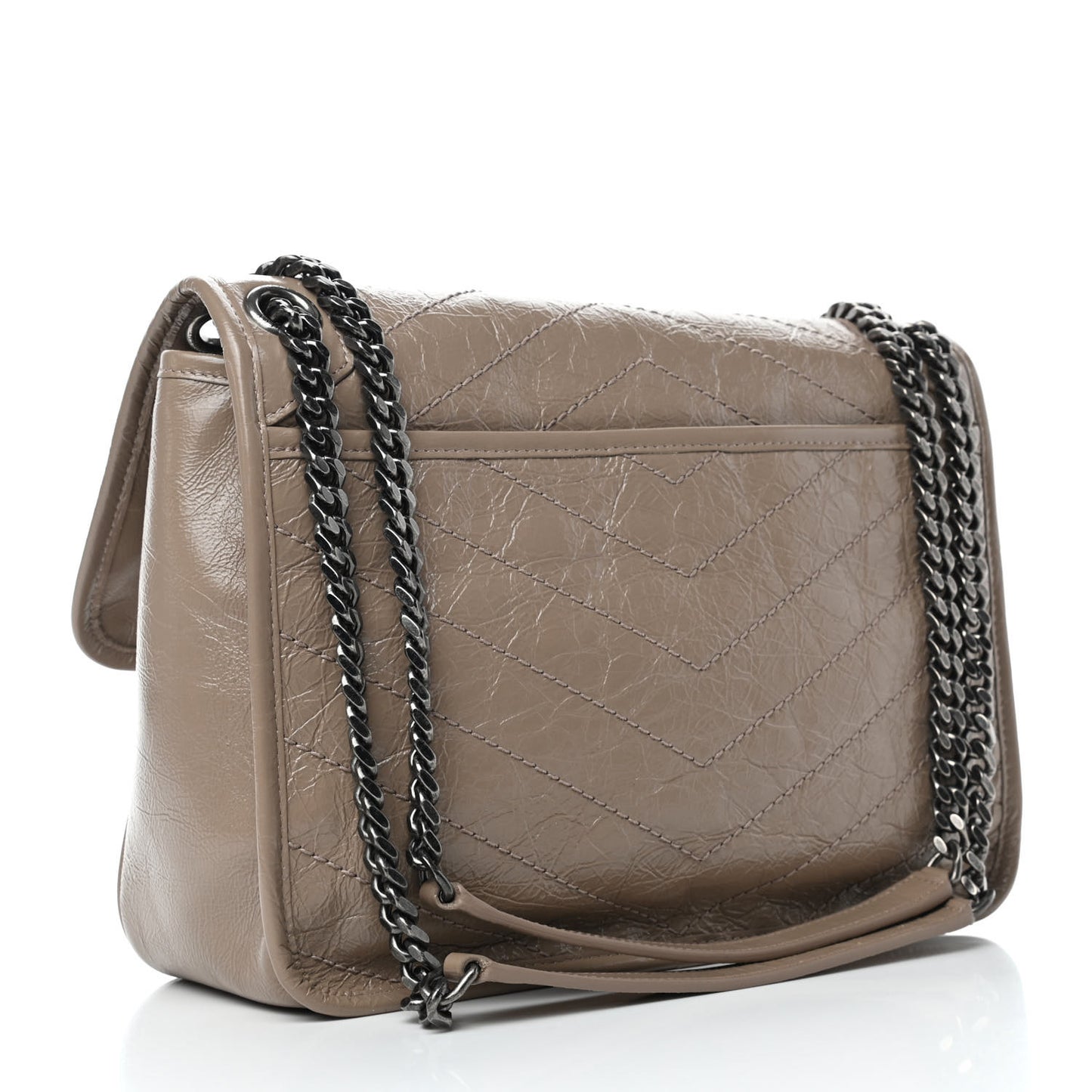 Crinkled Calfskin Matelasse Monogram Medium Niki Chain Satchel Taupe