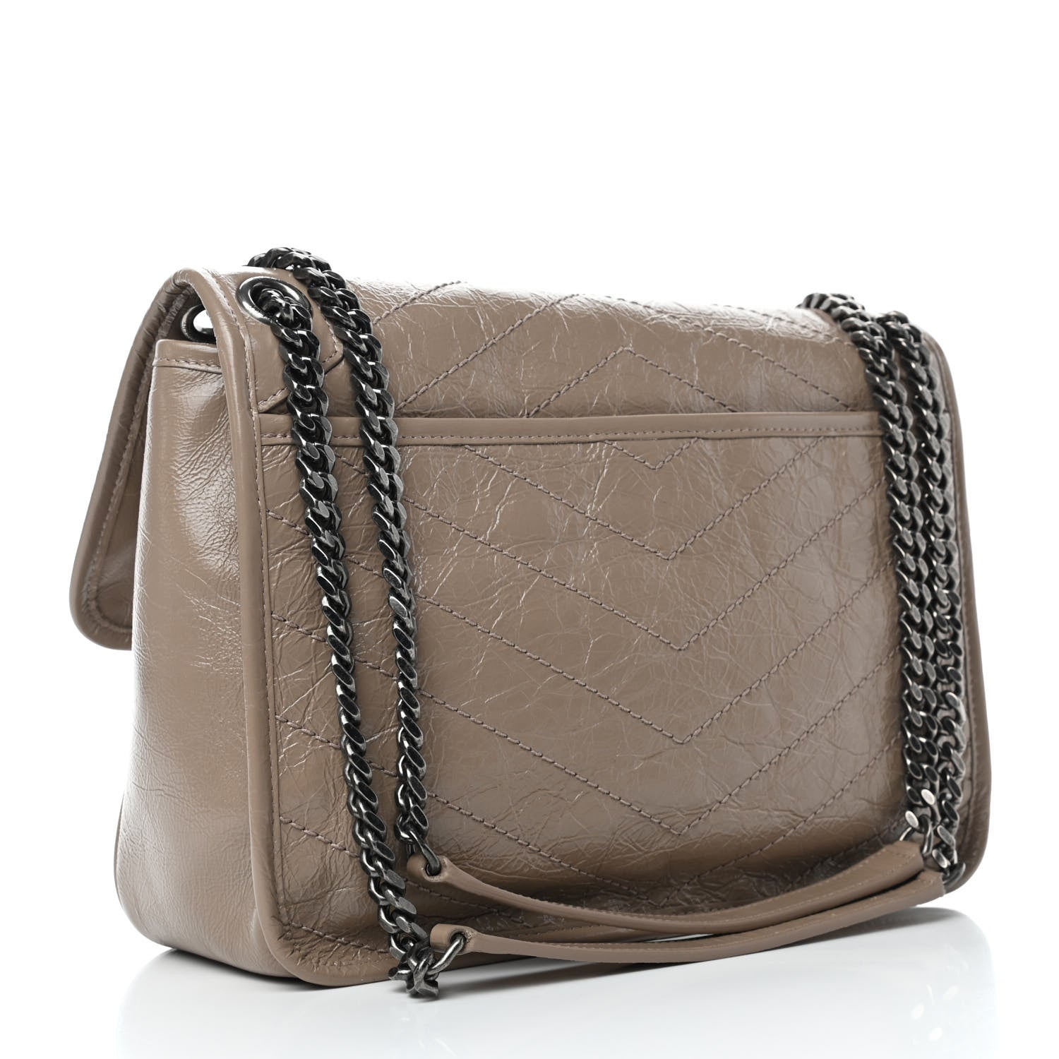 Saint Laurent Crinkled Calfskin Matelasse Monogram Medium Niki Chain Satchel Taupe 2 of 4