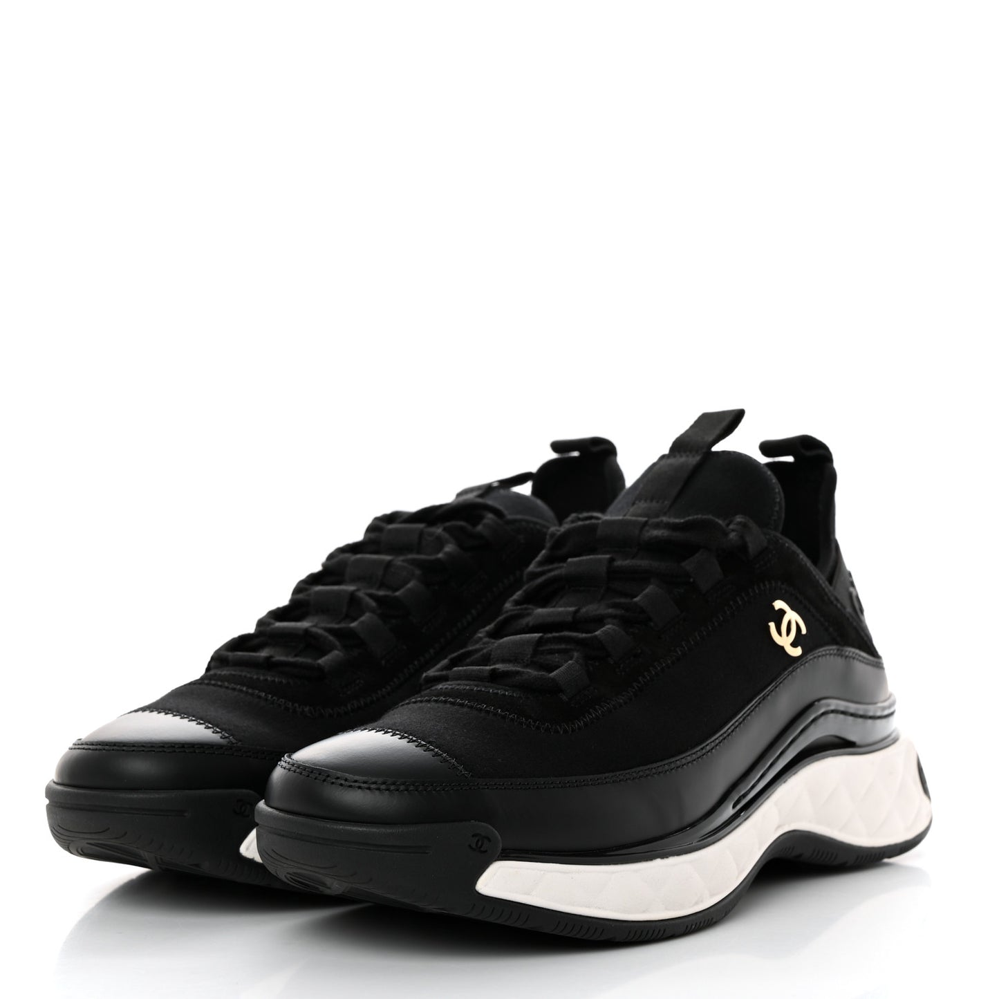 Velvet Calfskin Mixed Fibers CC Sneakers 38 Black