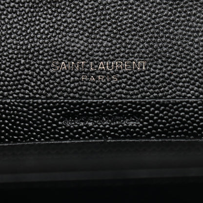 Saint Laurent Grain De Poudre Matelasse Chevron Monogram Chain Wallet Black 6 of 9