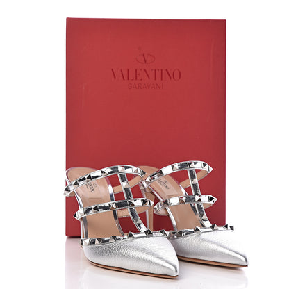 Valentino Garavani Metallic Pebbled Calfskin Rockstud 90mm Cage Mules 40 Silver 9 of 9
