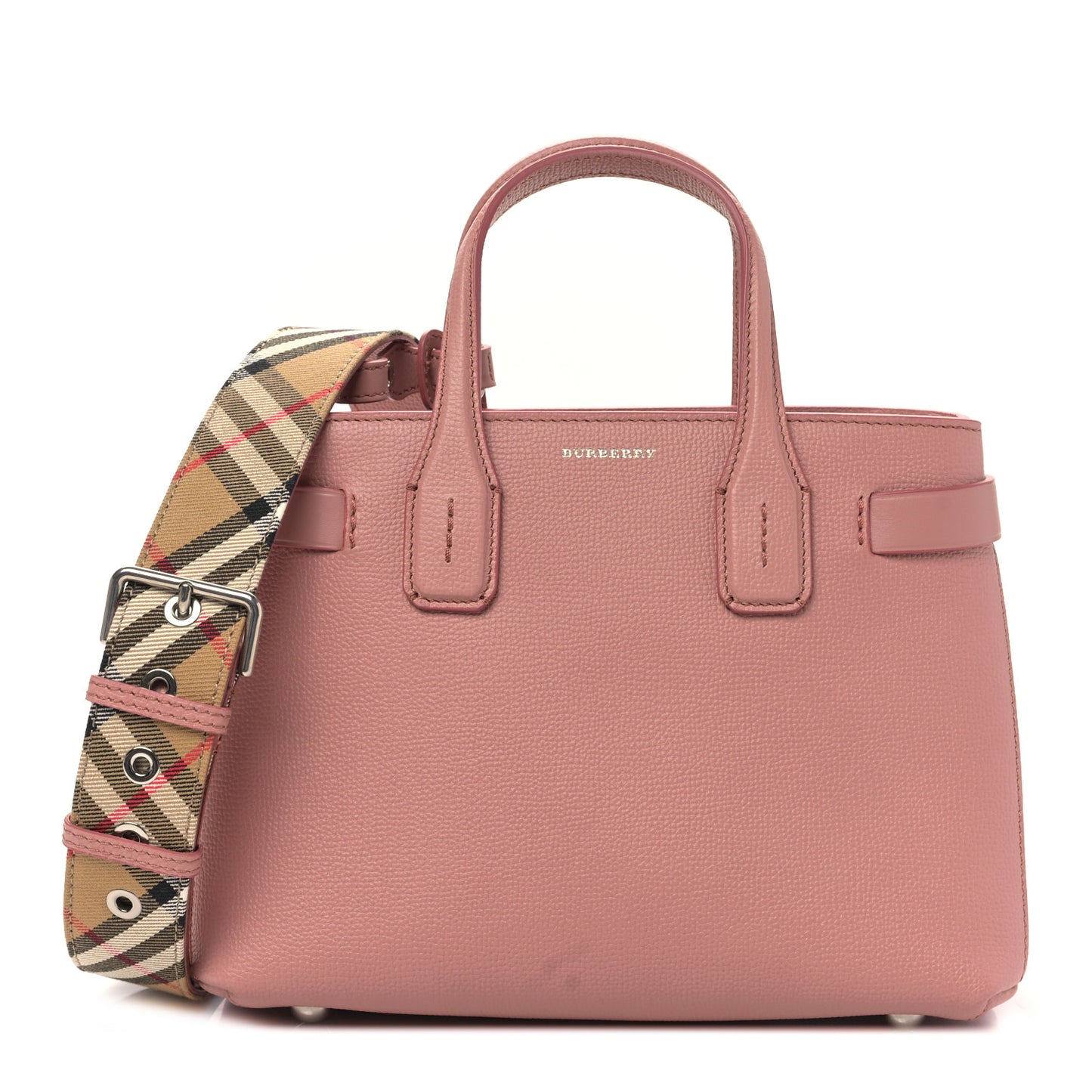 Grainy Calfskin House Check Small Banner Tote Dusty Rose