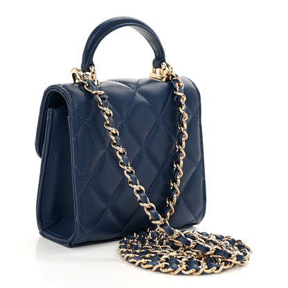 Chanel Lambskin Quilted Top Handle Clutch With Chain Blue 3 of 11