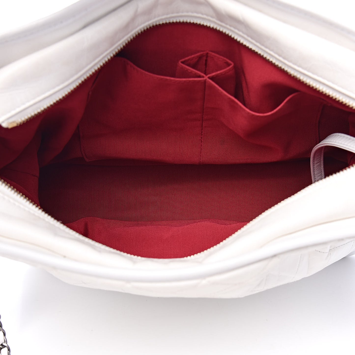Aged Calfskin Quilted Large Gabrielle Hobo White