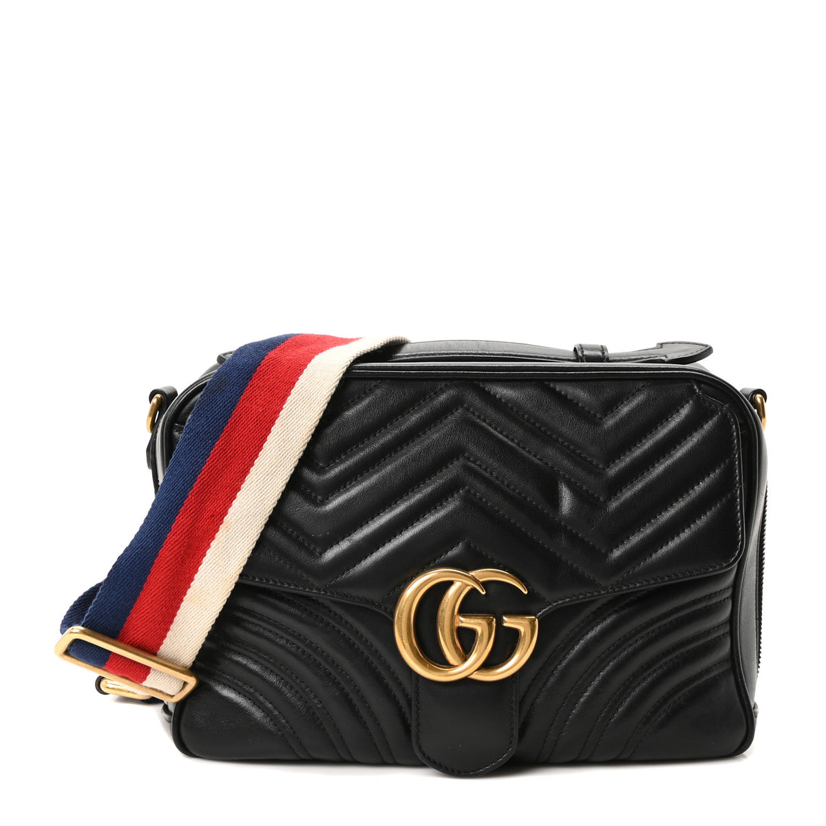 Gucci Calfskin Matelasse Sylvie Web Small GG Marmont Top Handle Shoulder Bag Black 1 of 10