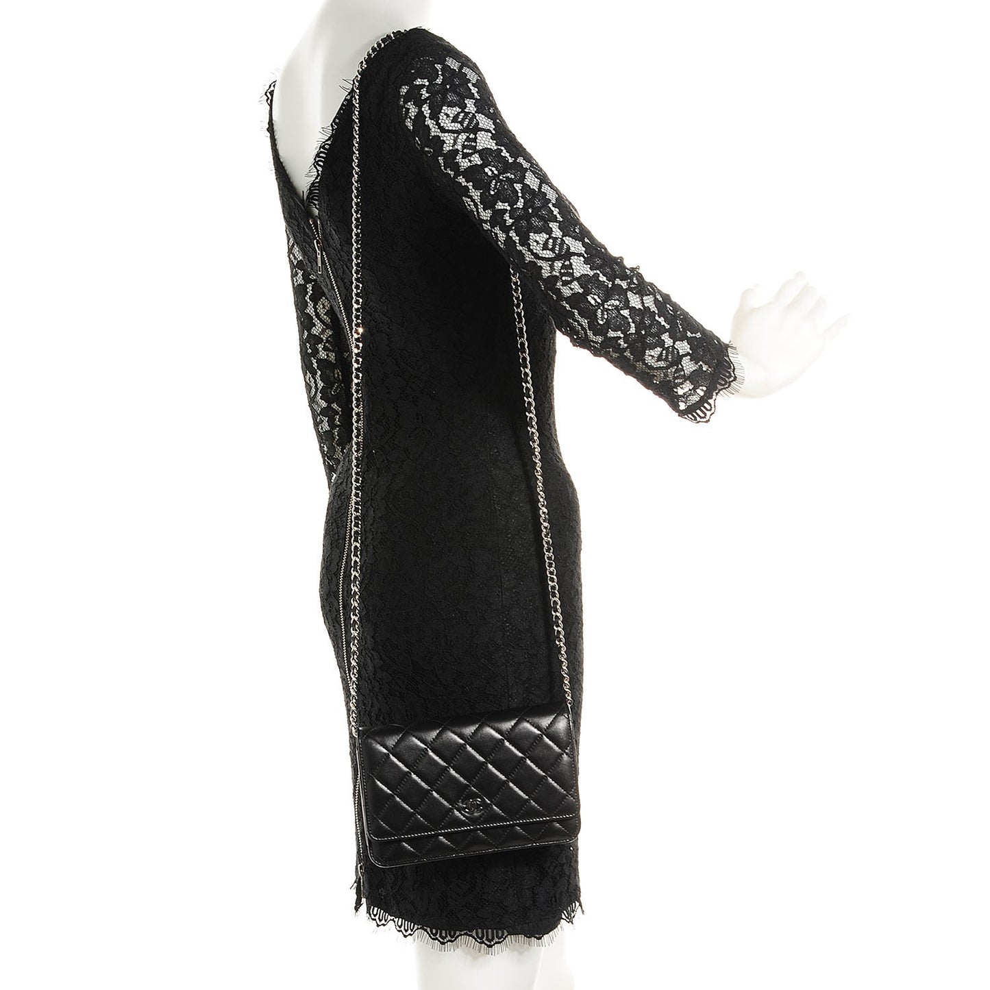 Lambskin Quilted Wallet On Chain WOC Black