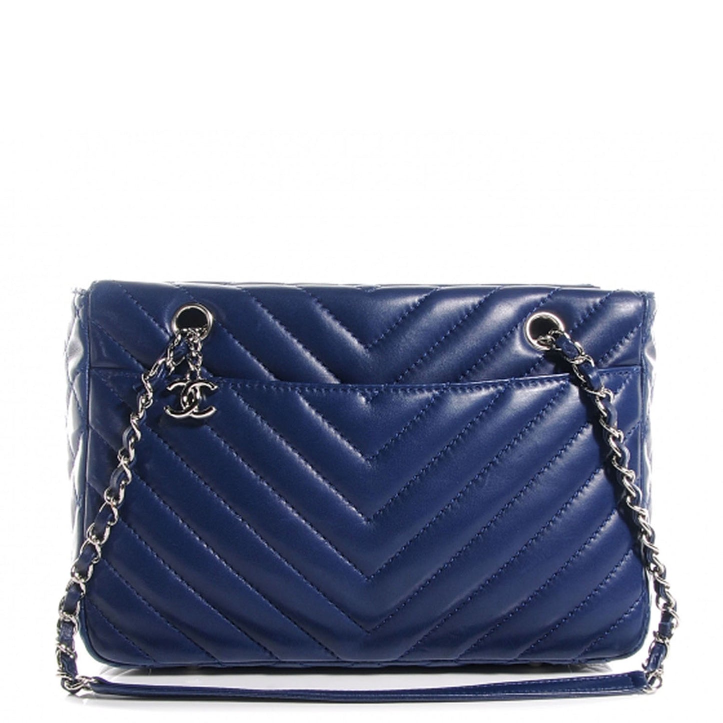 Lambskin Surpique Chevron Small Tote Dark Blue