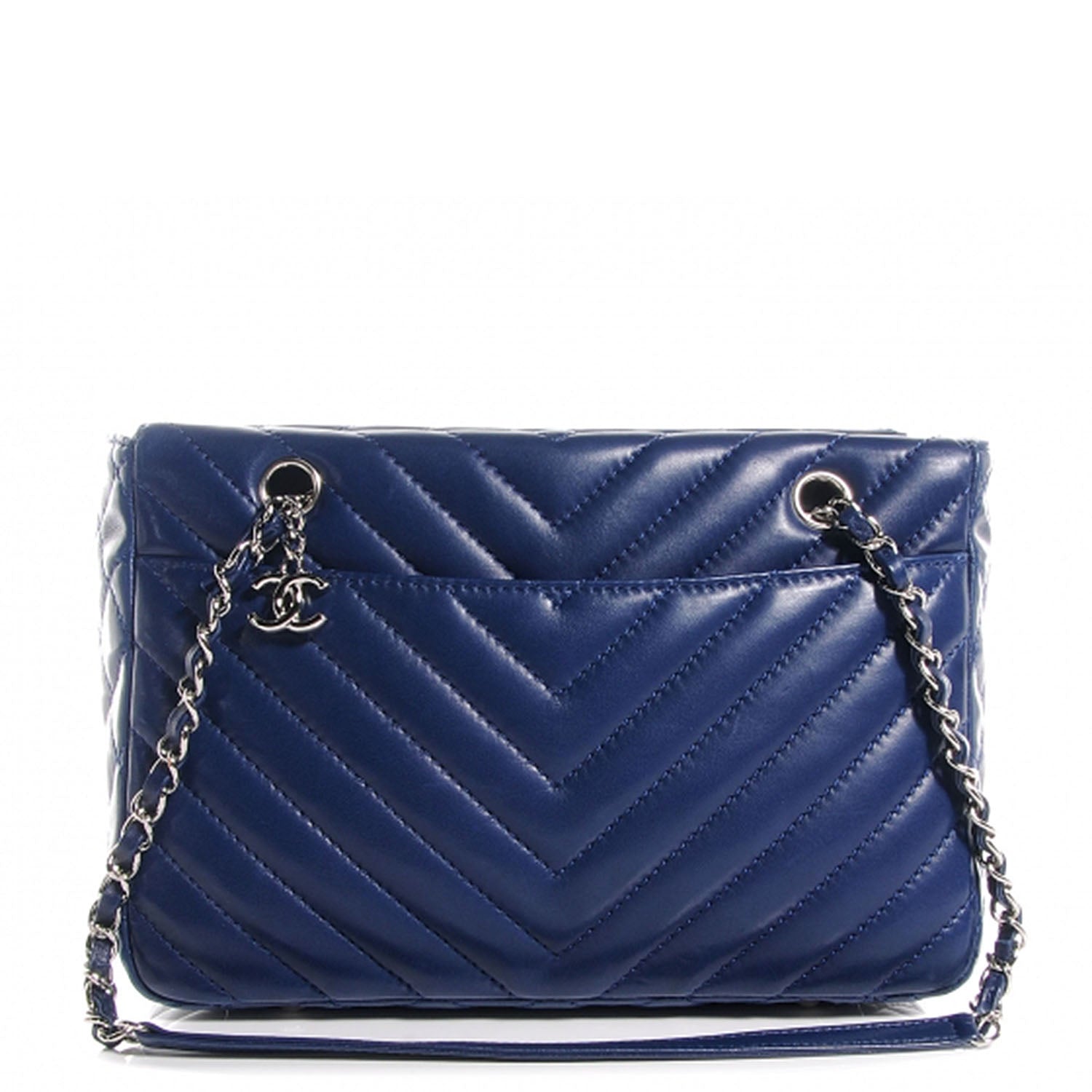 Chanel Lambskin Surpique Chevron Small Tote Dark Blue 1 of 15