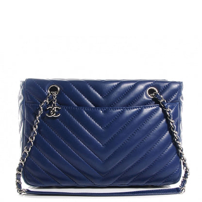 Chanel Lambskin Surpique Chevron Small Tote Dark Blue 1 of 15